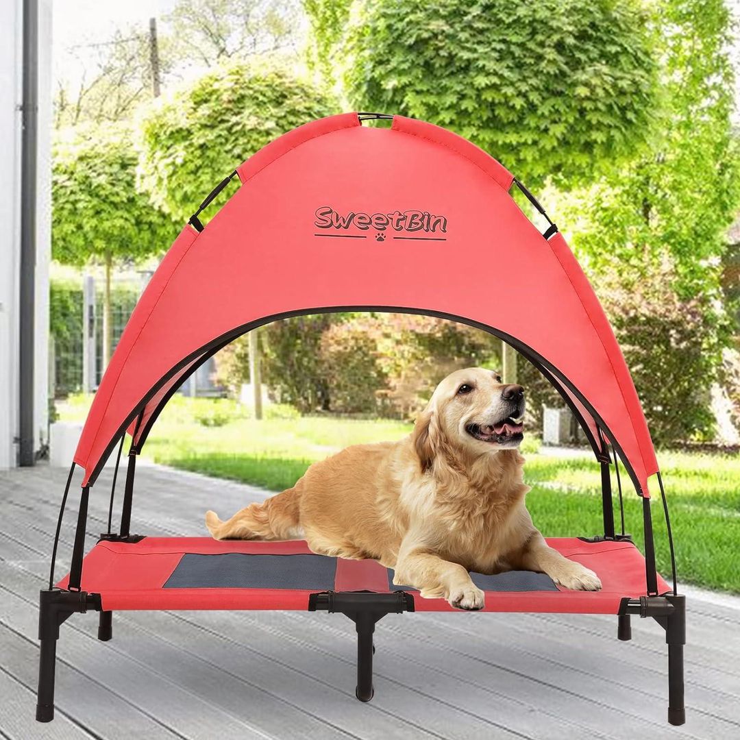 47% off of the Large Outdoor Elevated Dog Cot with Canopy & Side Shade!